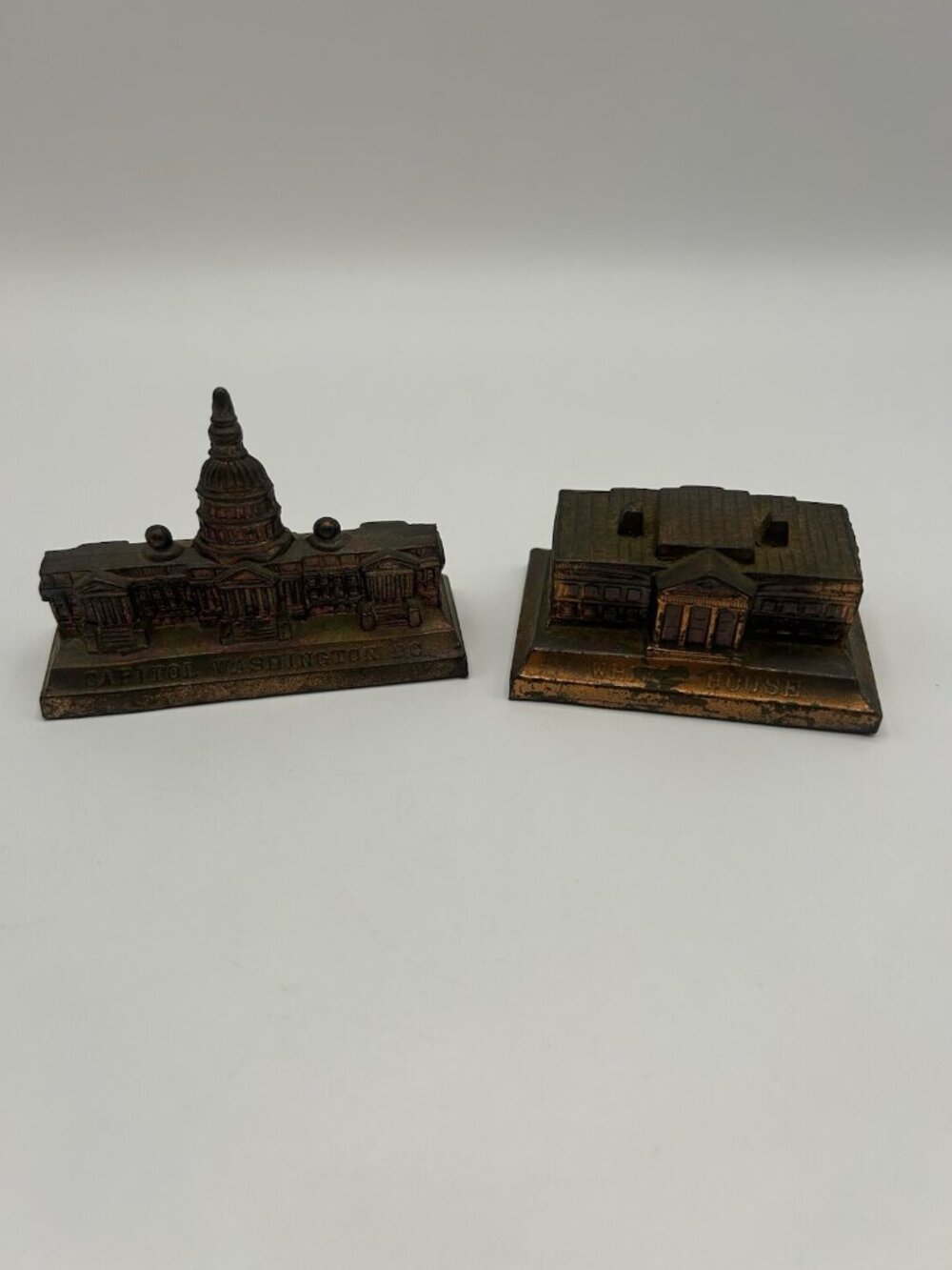 Vintage Capitol & White House Washington DC Metal Souvenir Figurines Set America